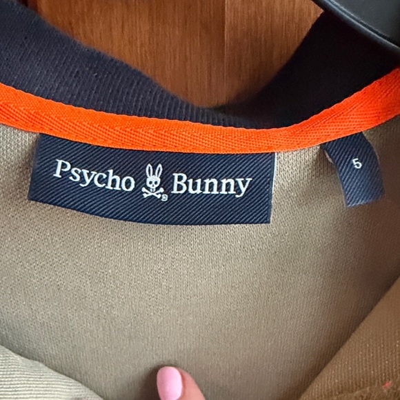 Psycho Bunny Khaki Polo with Navy Collar and Orange Trim - Picture 2 of 8